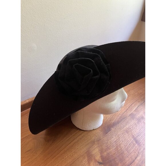 Scala Cummings & Good Black Wool Wide Brim Hat With Rose Detail - One Size main image 6